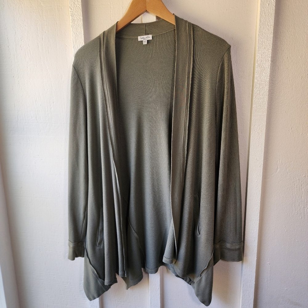 Splendid Sage Green Open Sweater Cardigan Waterfall Front Size Small